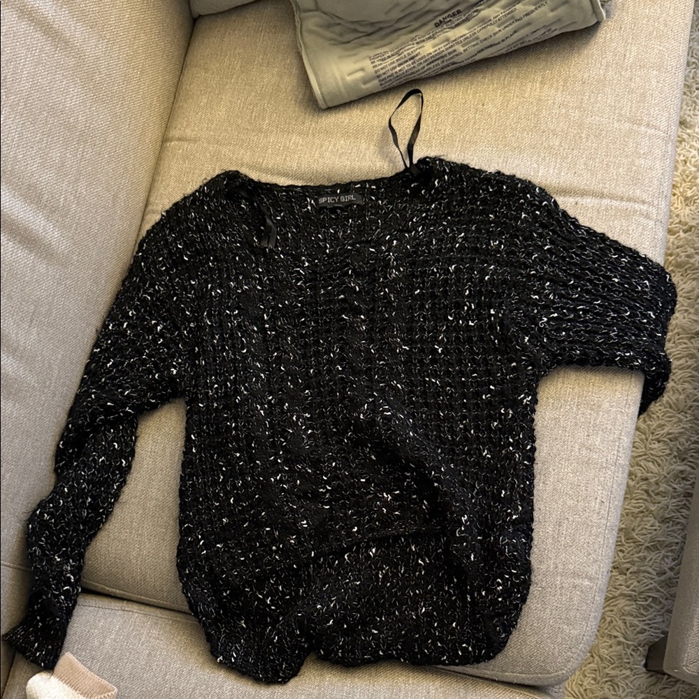 Cozy Black Speckled Crewneck Sweater - SPICY GIRL